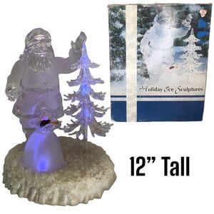 Heritage Mint Holiday LIGHTED Ice Sculpture 12" Santa w/ Gift Bag & Tree